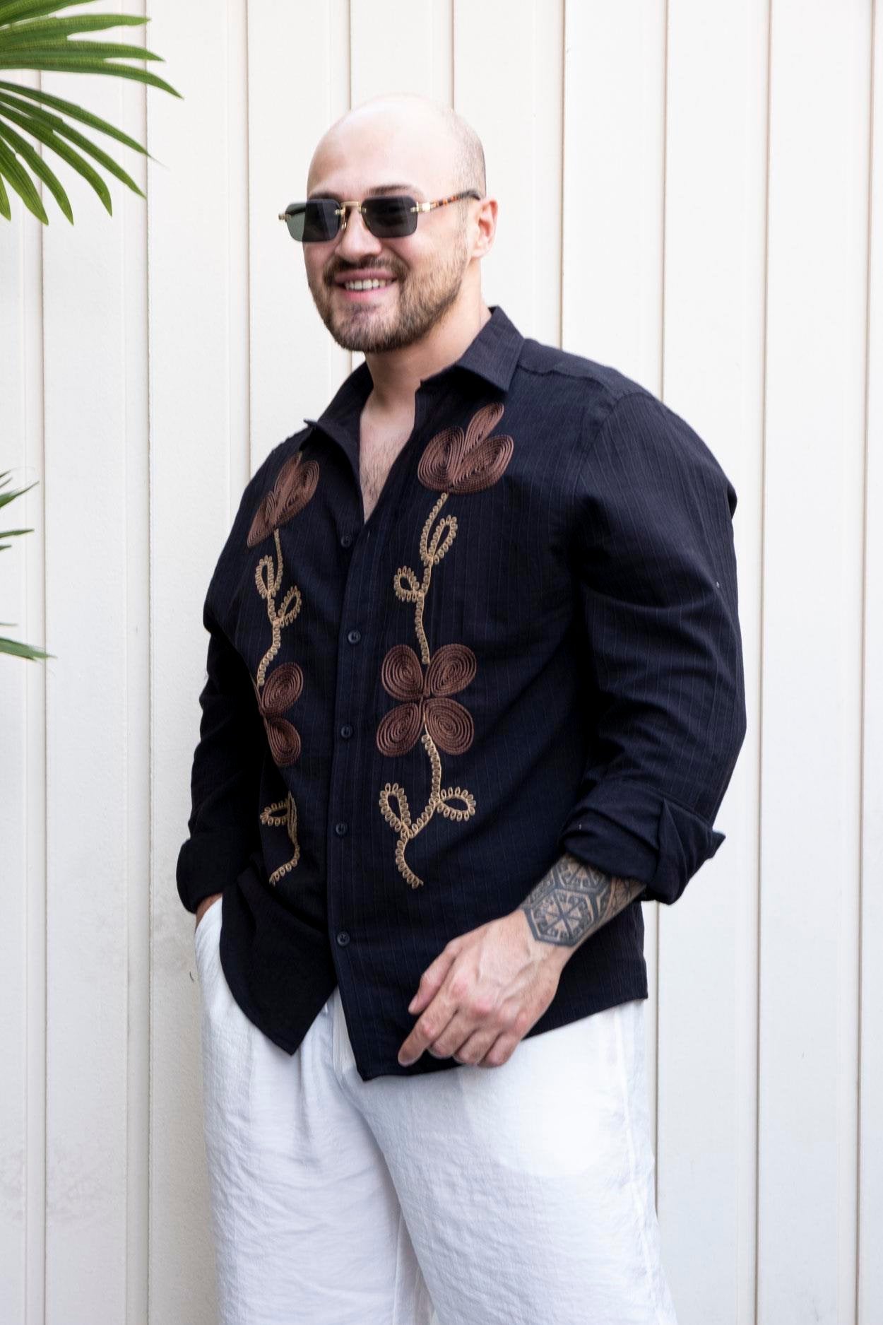 Luxe Relaxed Fit Linen Shirt Featuring Elegant Embroidery