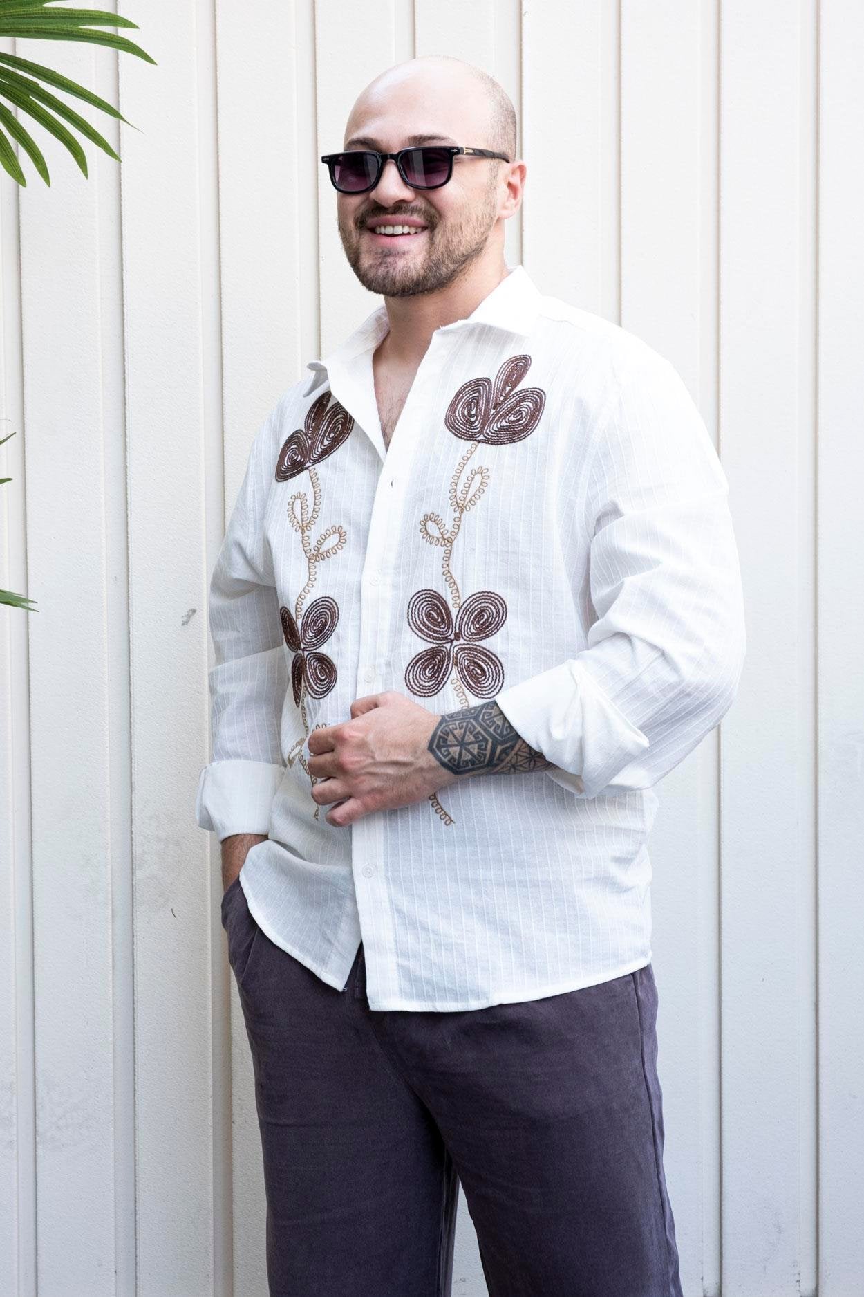 Premium Urban Linen Shirt with Relaxed Fit and Embroidered Detail