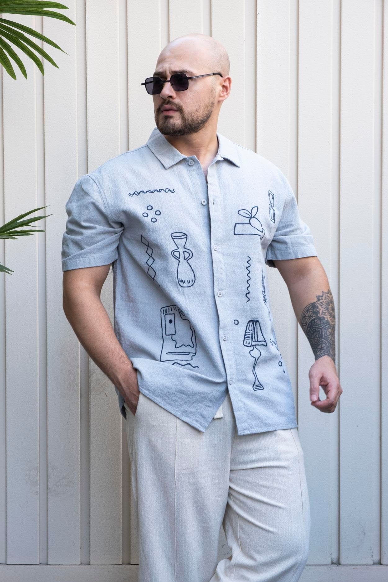 Everyday Comfort Linen Shirt with Relaxed Fit and Embroidered Detail