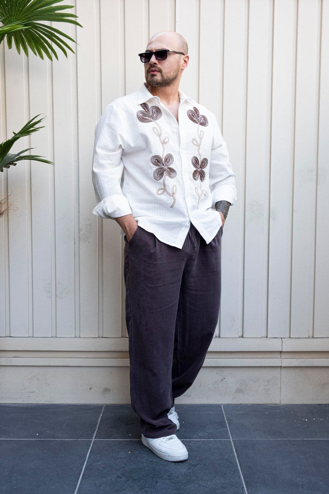 Premium Urban Linen Shirt with Relaxed Fit and Embroidered Detail