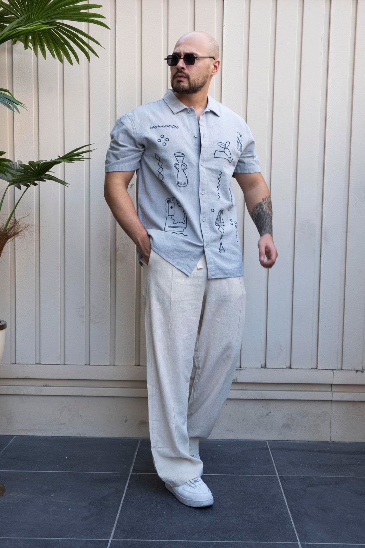 Everyday Comfort Linen Shirt with Relaxed Fit and Embroidered Detail