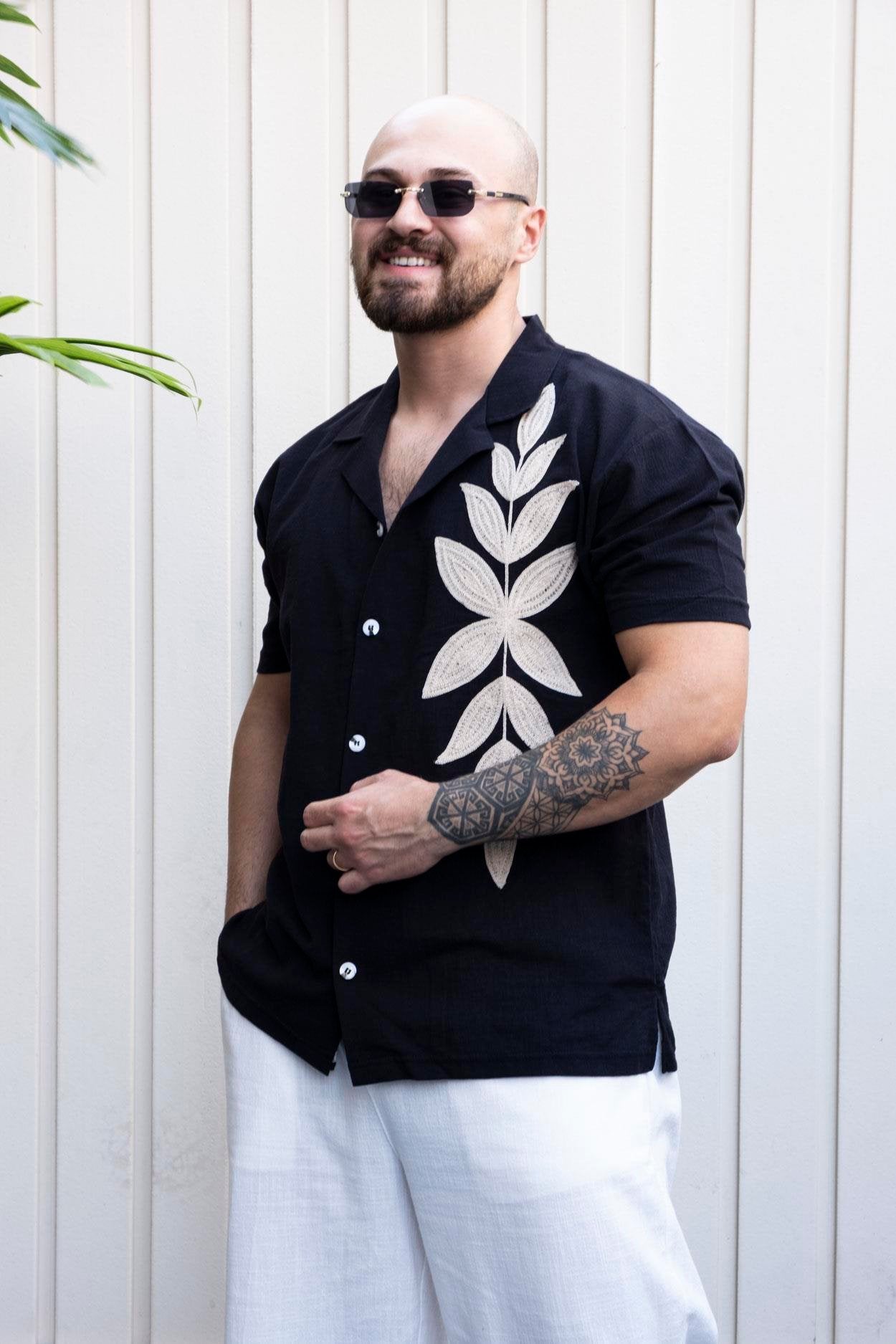 Artisan Linen Relaxed Fit Shirt with Handcrafted Embroidery