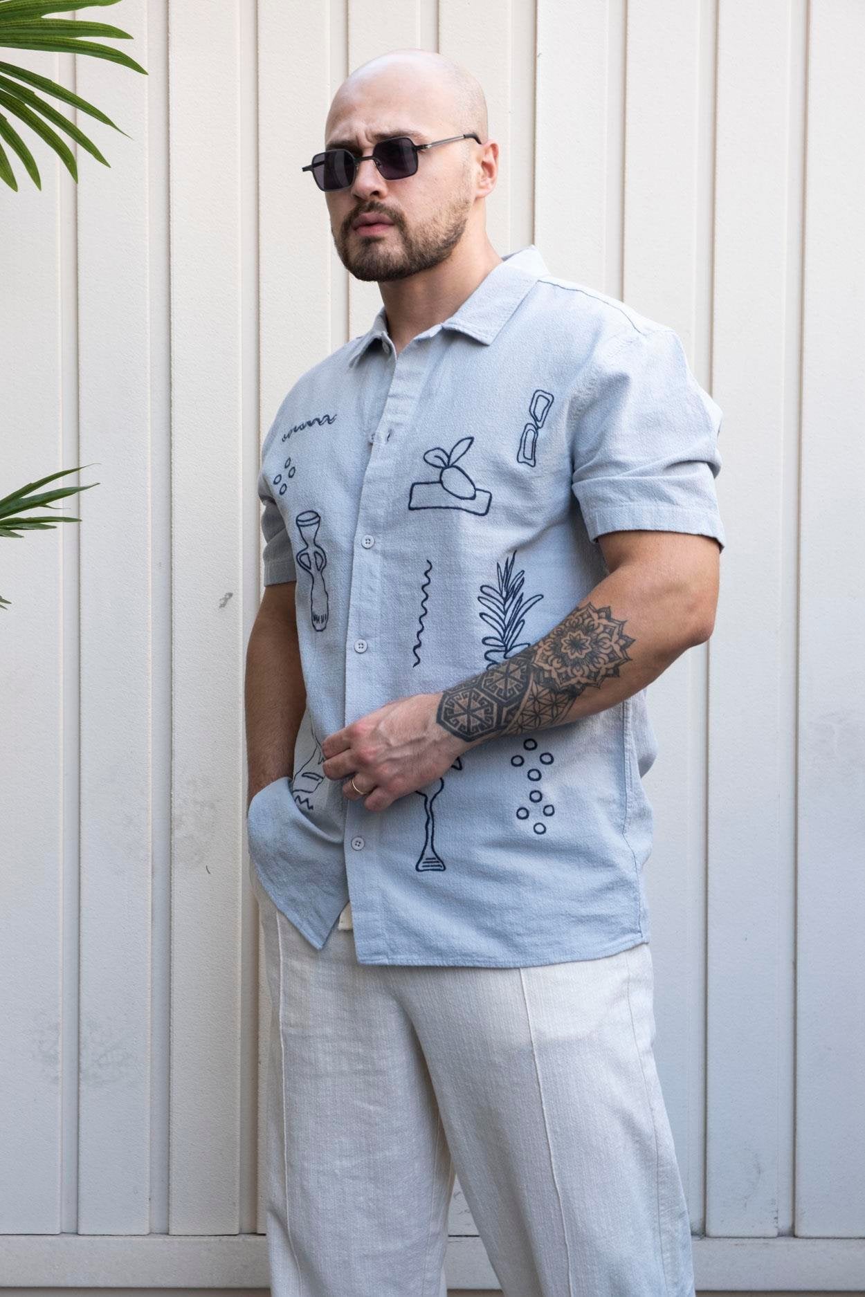 Everyday Comfort Linen Shirt with Relaxed Fit and Embroidered Detail