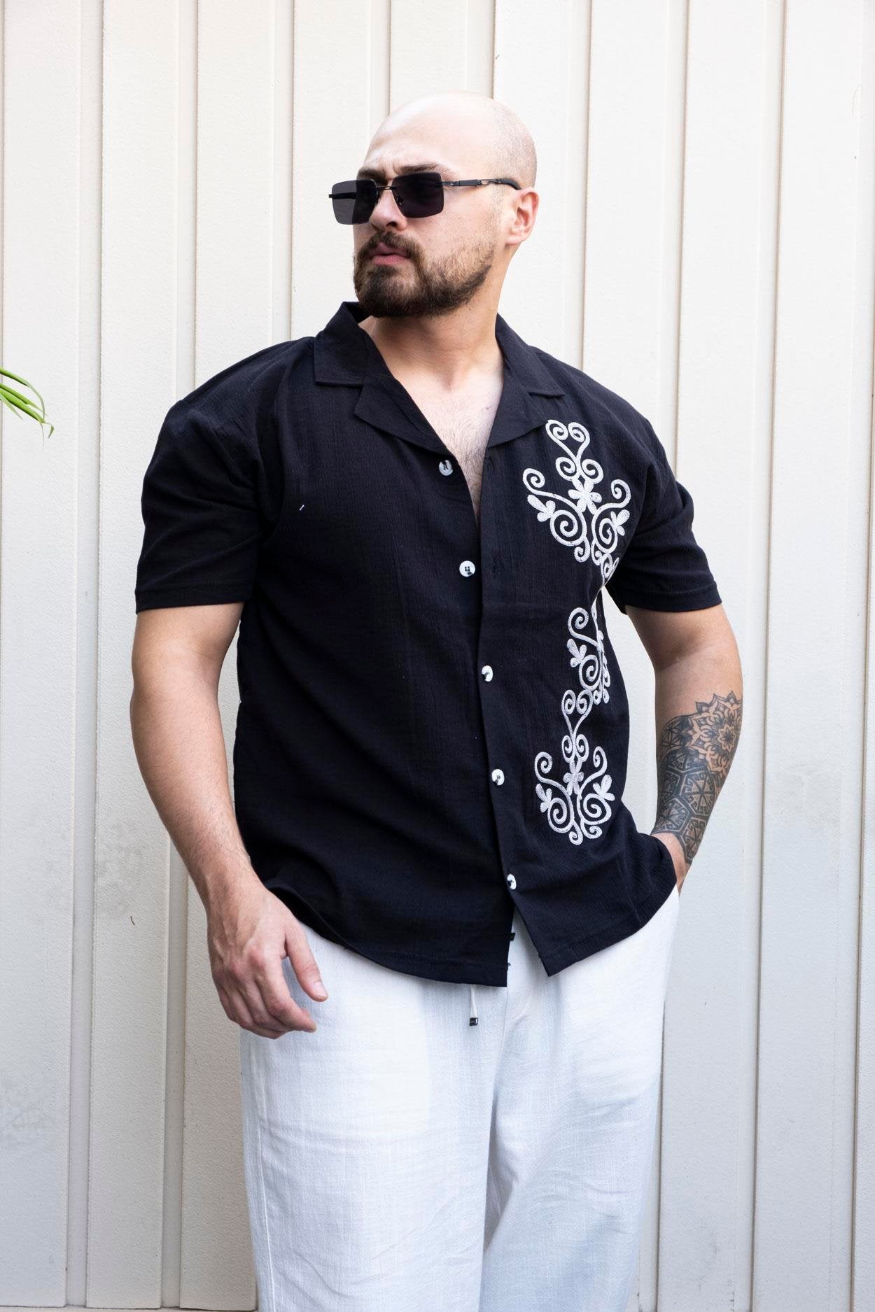 Relaxed Fit Linen Shirt Featuring Embroidered Details