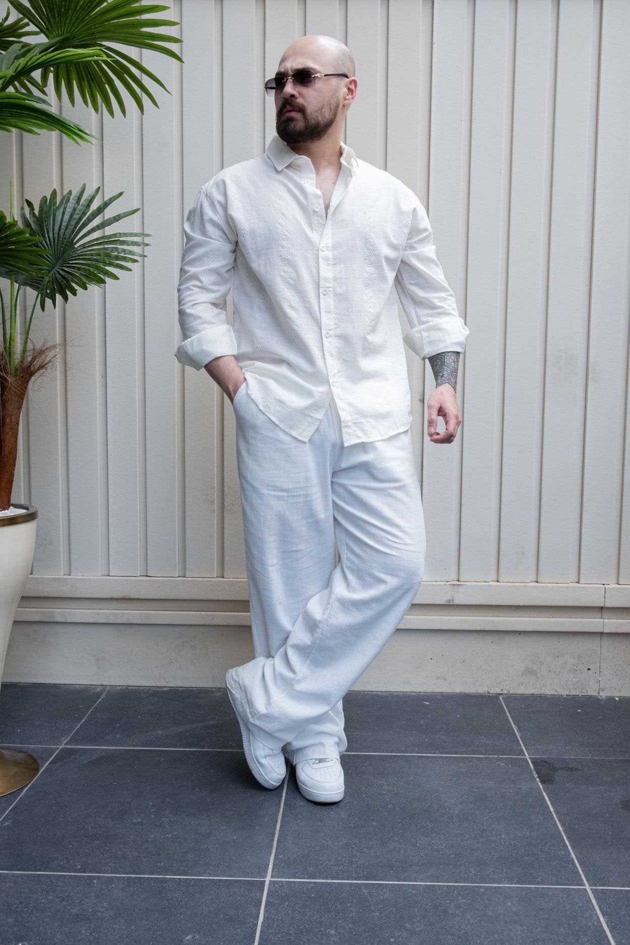 Modernist Embroidered Linen Casual Comfort Shirt