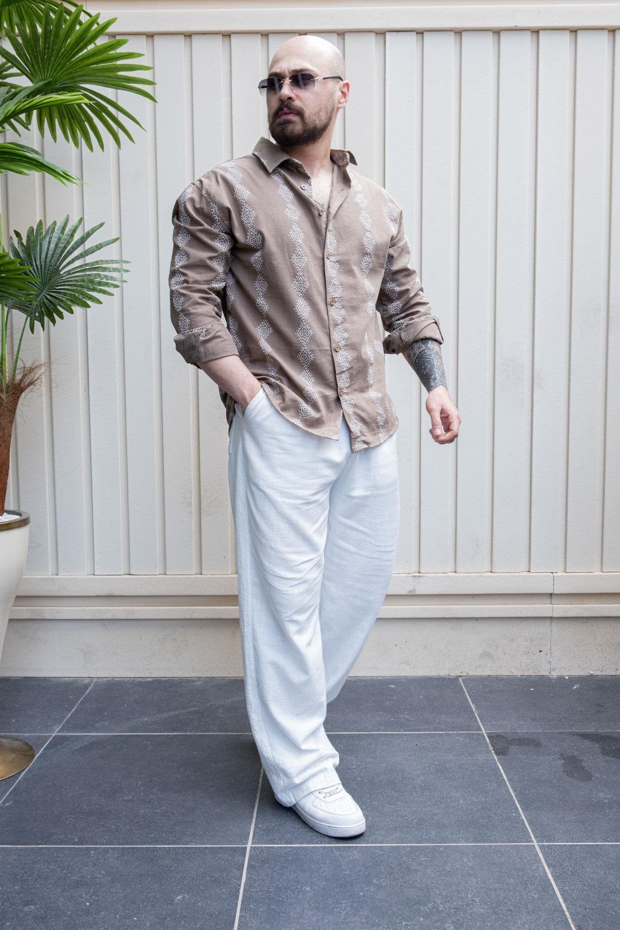 Luxe Embroidered Linen Fabric Relaxed Fit Shirt