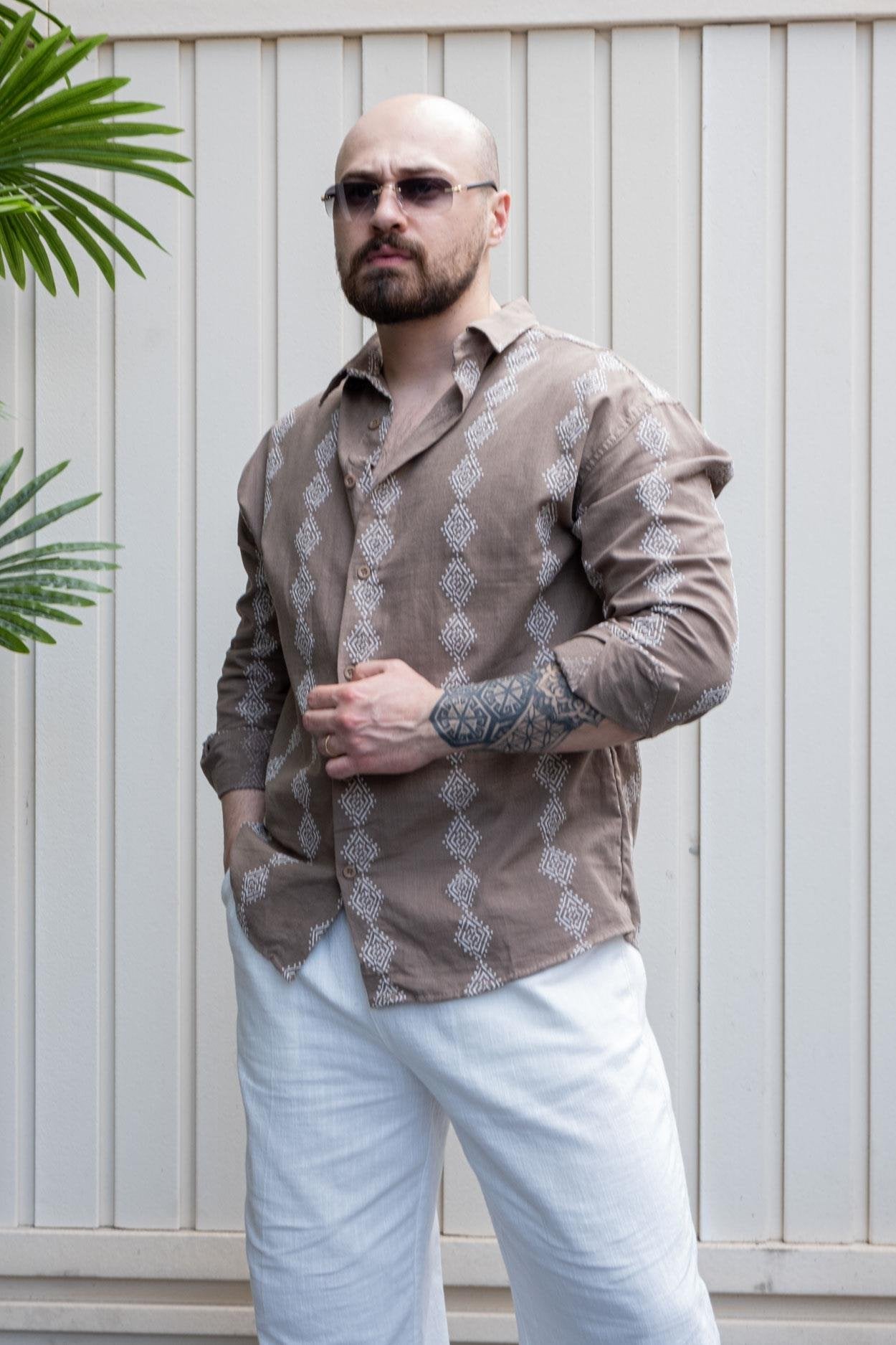 Luxe Embroidered Linen Fabric Relaxed Fit Shirt