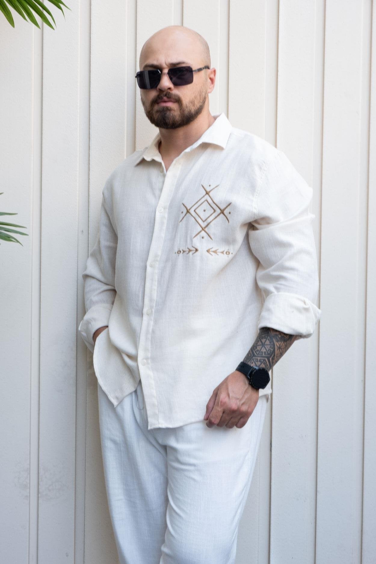 Urban Style Relaxed Fit Shirt with Floral Embroidery Accent