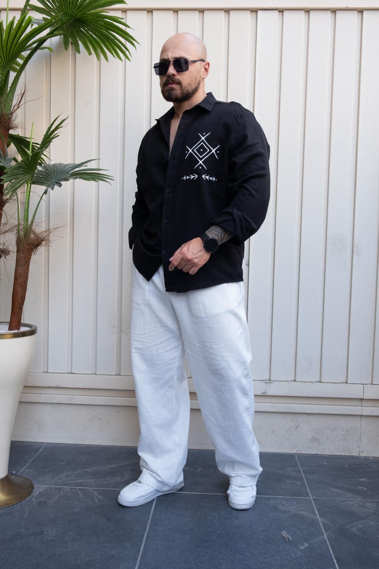 Artisan Embroidered Linen Casual Relaxed Shirt