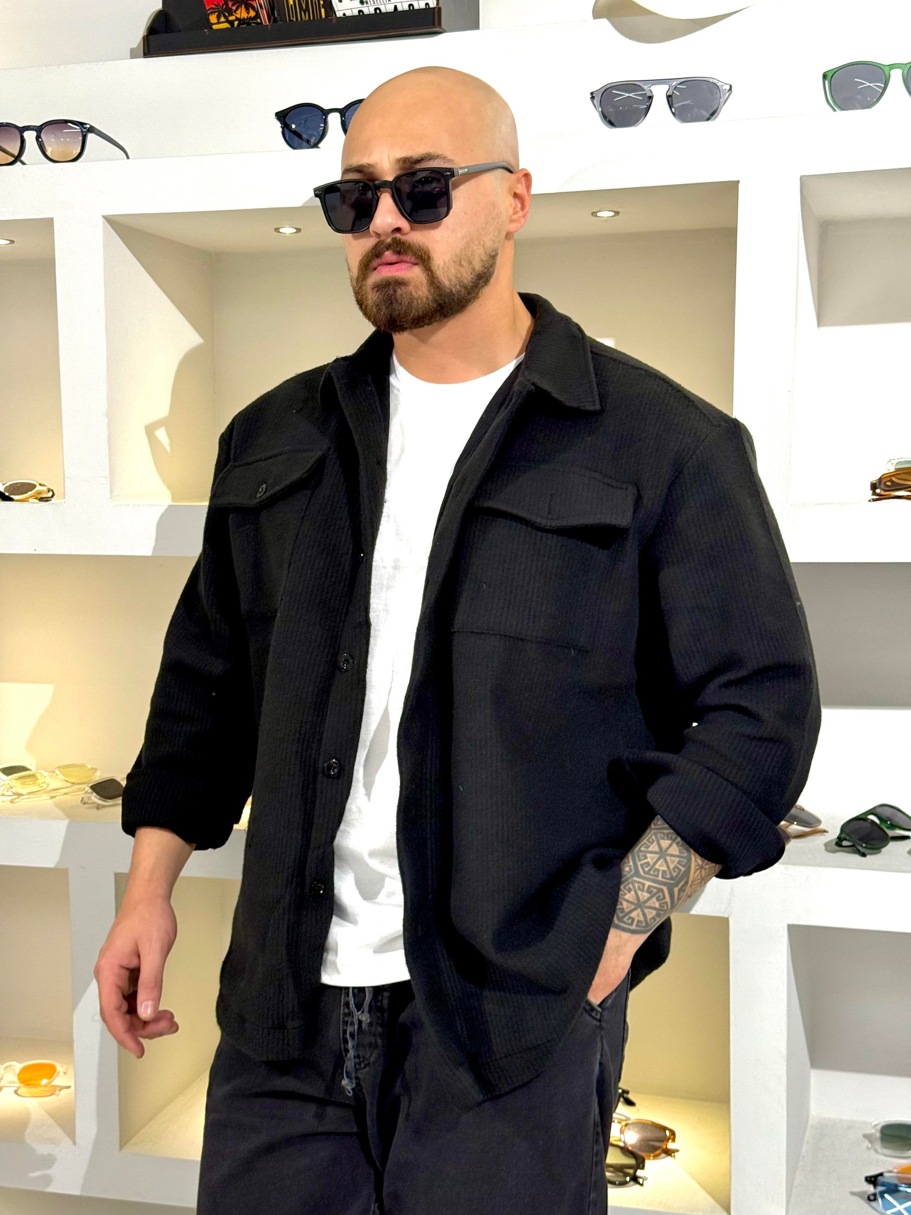 Oversize Soft Textured Shirt with Embroidered Back