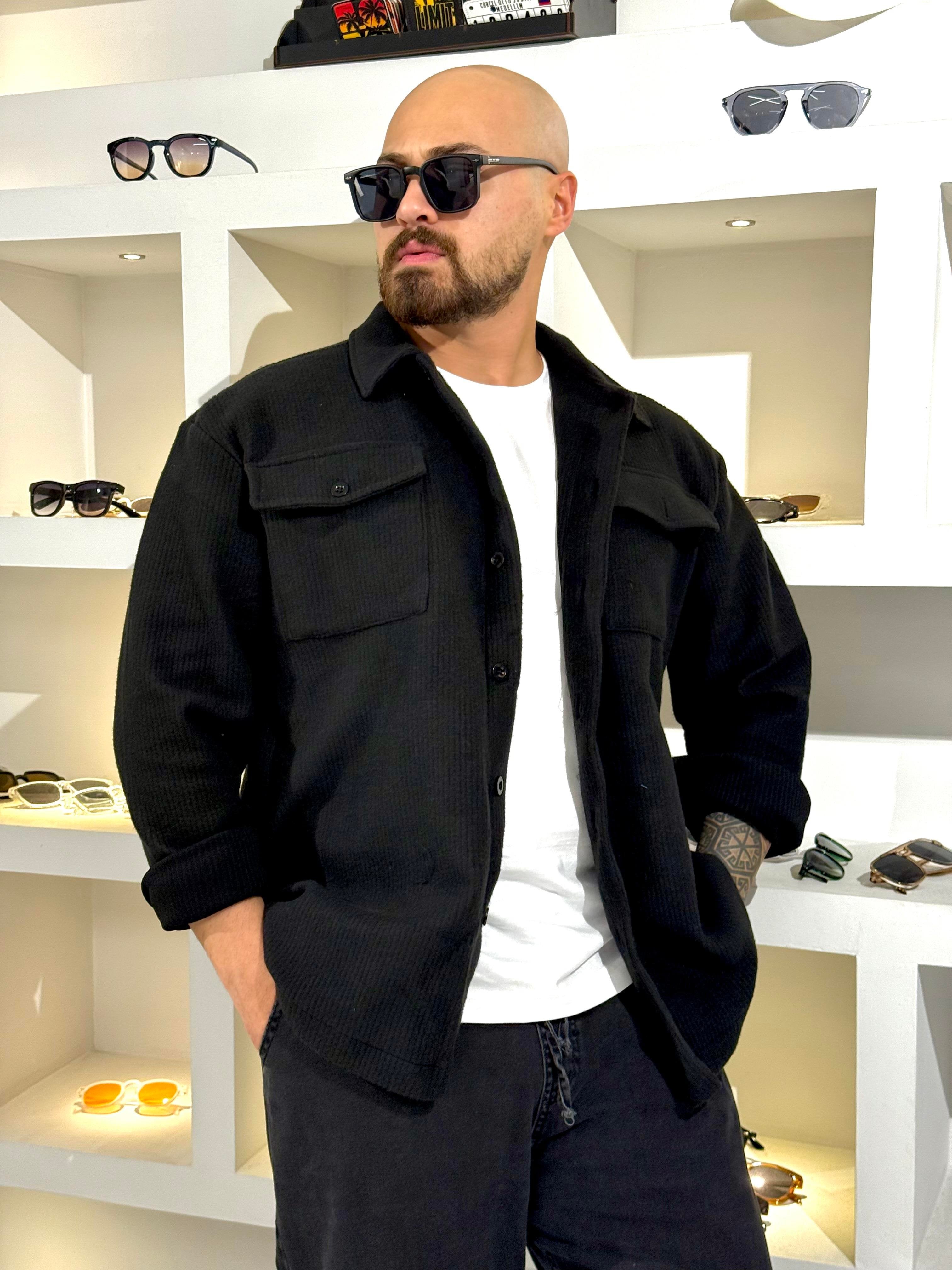 Oversize Soft Textured Shirt with Embroidered Back