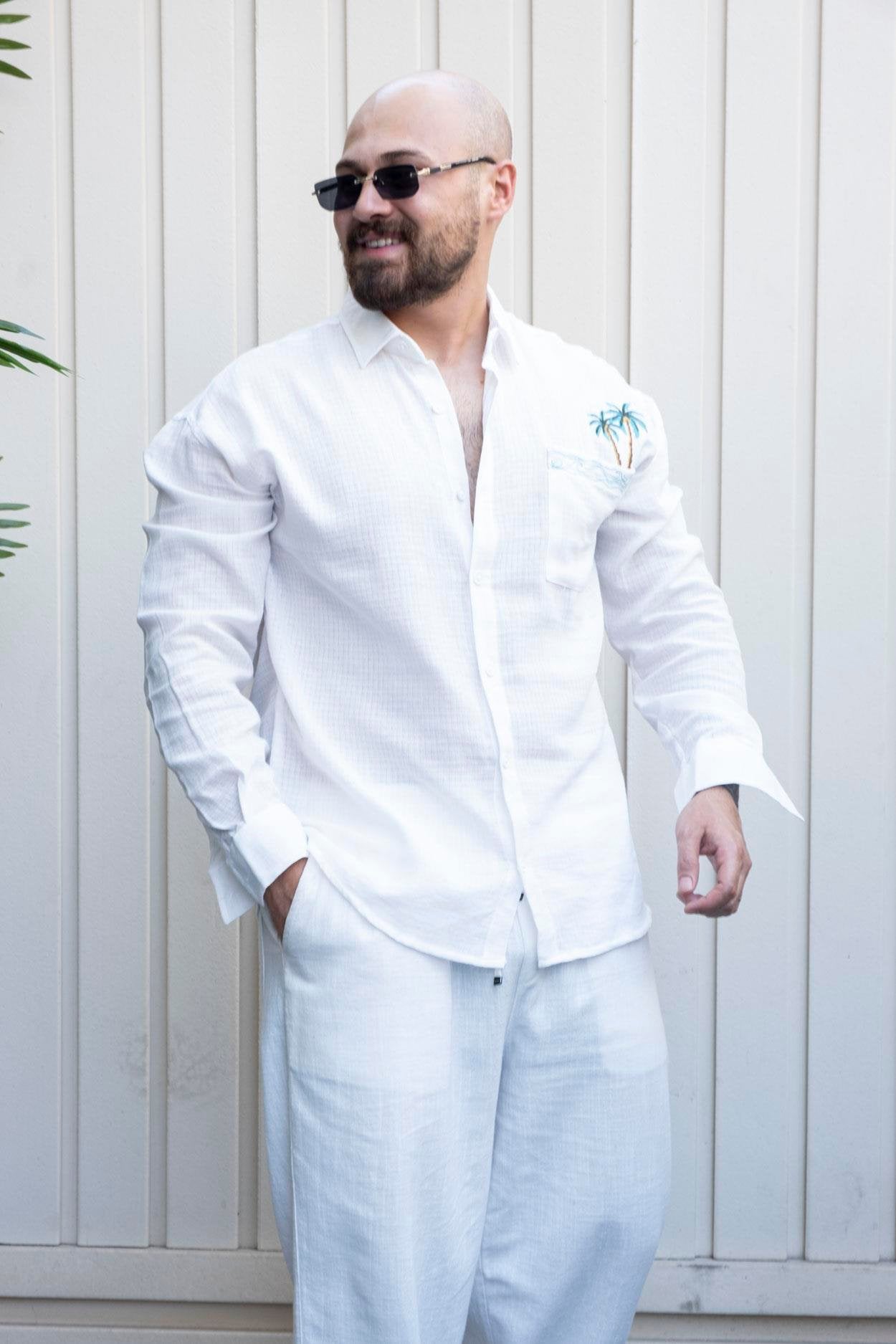 Premium 100% Cotton Relaxed Fit Shirt with Palm Tree Detail