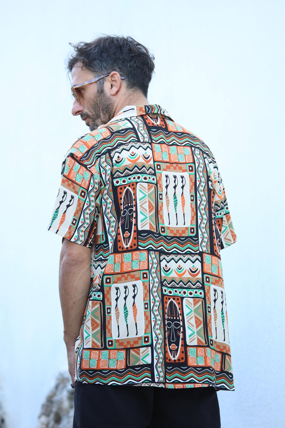 Colorful Patterned Short Sleeve Men's Shirt
