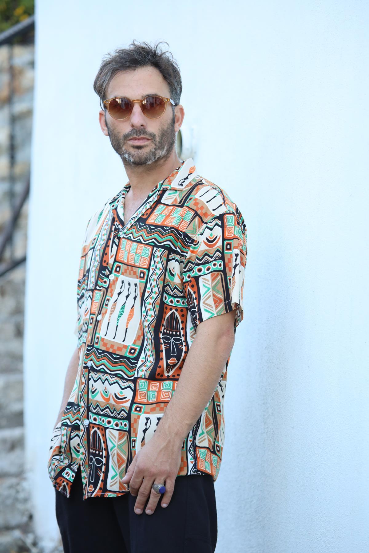 Colorful Patterned Short Sleeve Men's Shirt