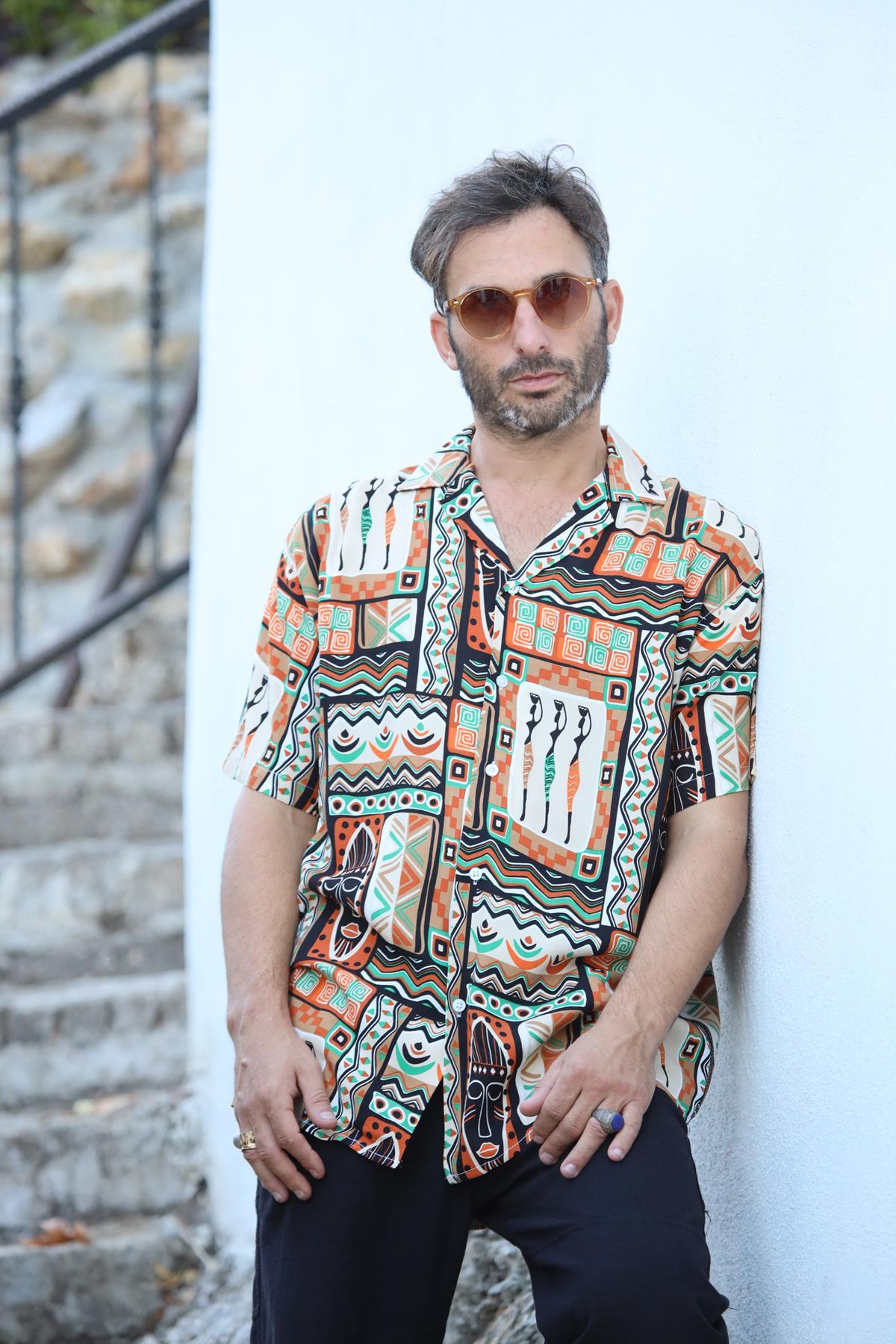 Colorful Patterned Short Sleeve Men's Shirt