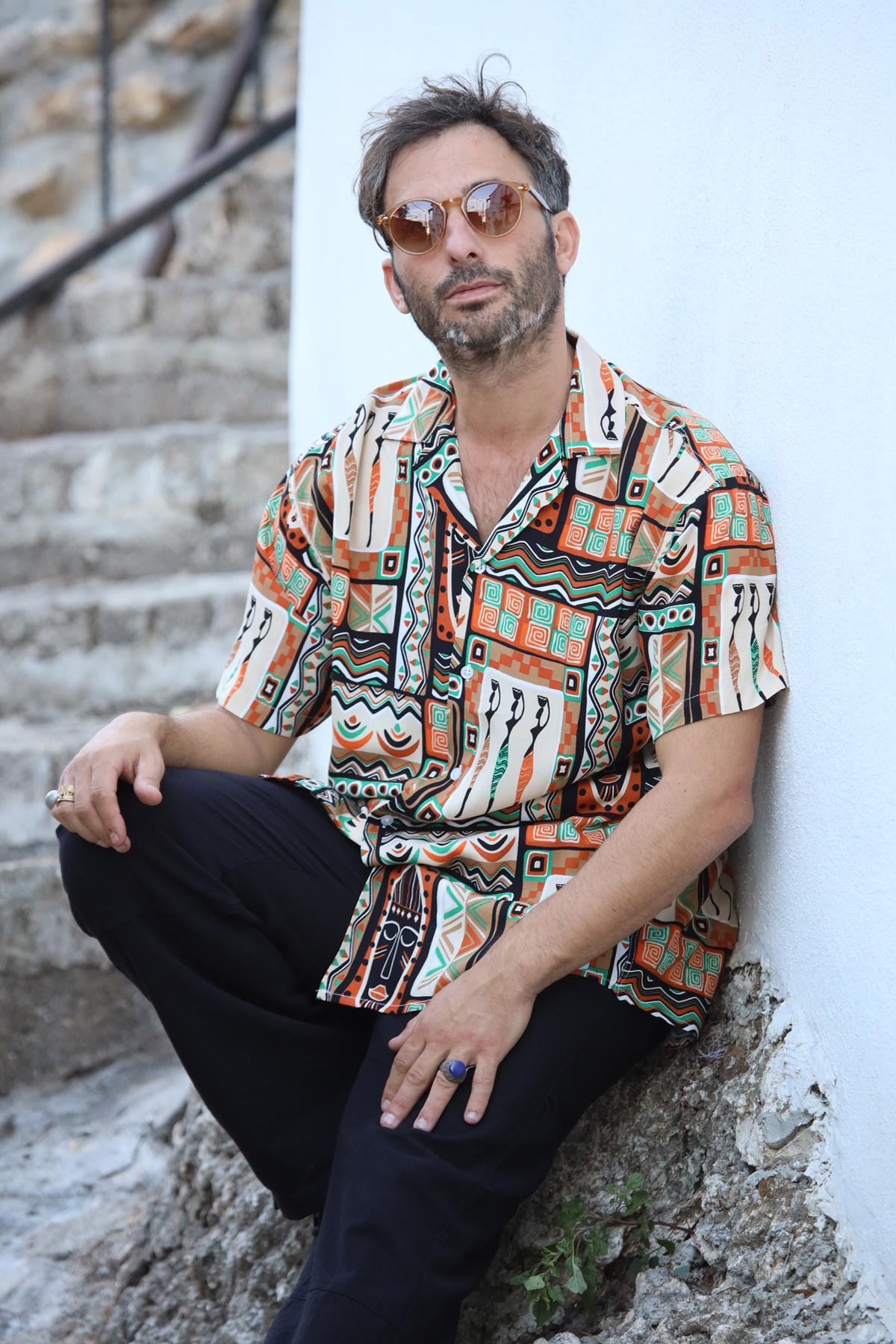 Colorful Patterned Short Sleeve Men's Shirt