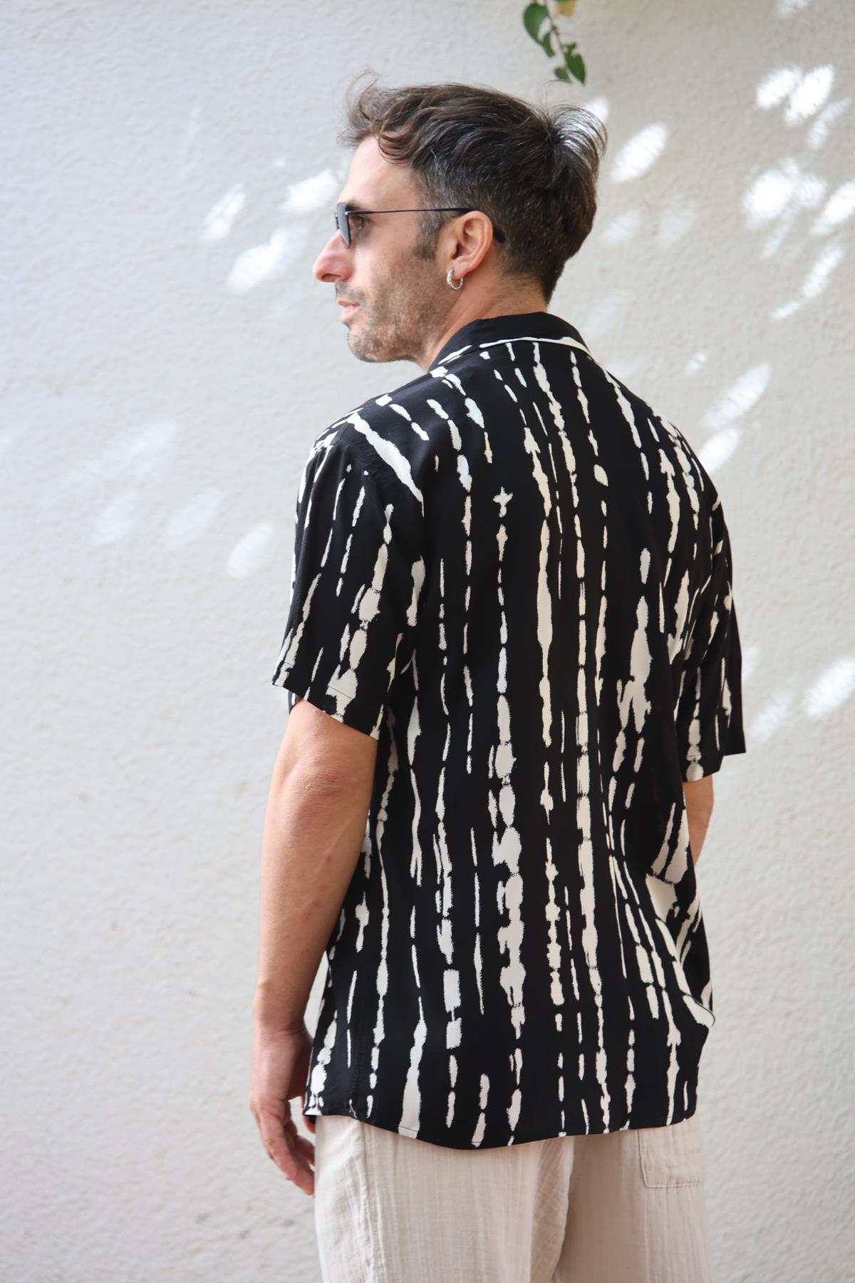 Black Patterned Short Sleeve Men's Shirt
