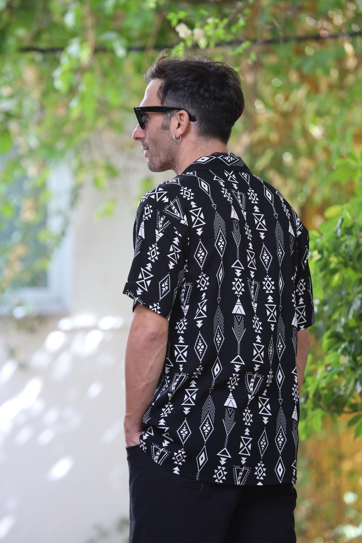 Black Patterned Short Sleeve Men's Shirt
