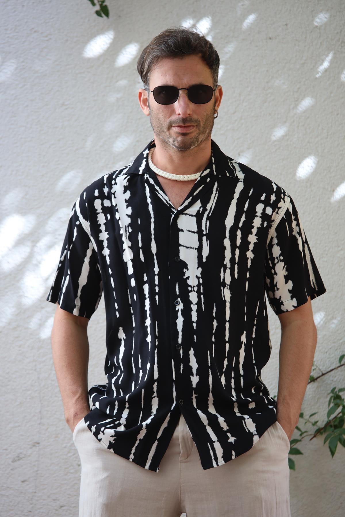 Black Patterned Short Sleeve Men's Shirt