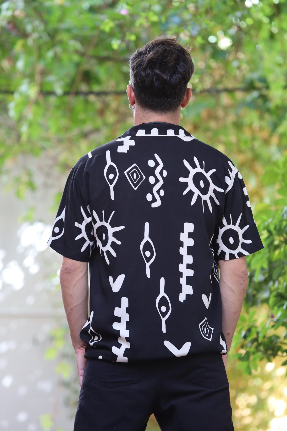 Black Patterned Short Sleeve Men's Shirt