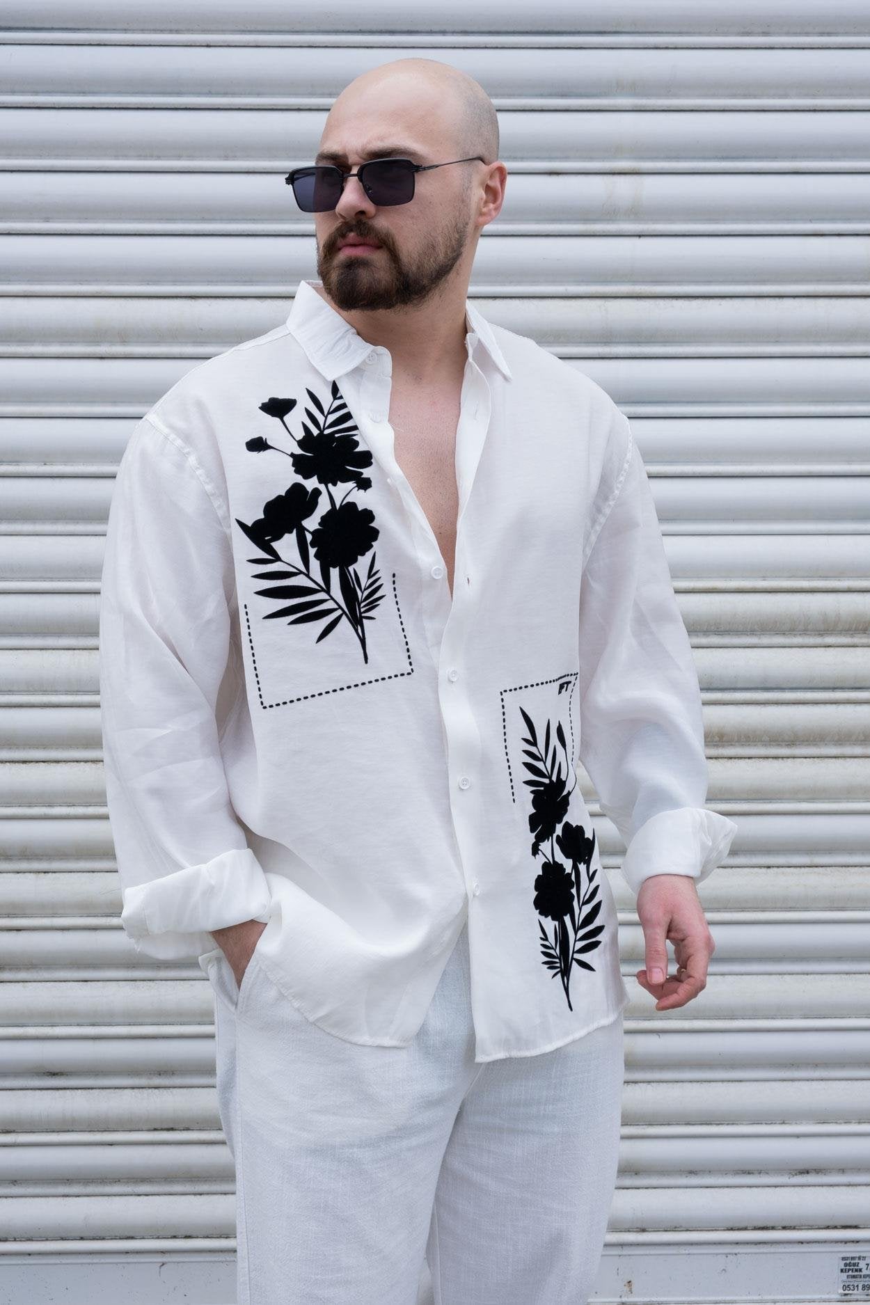 Suede Print Detail Relaxed Fit Shirt