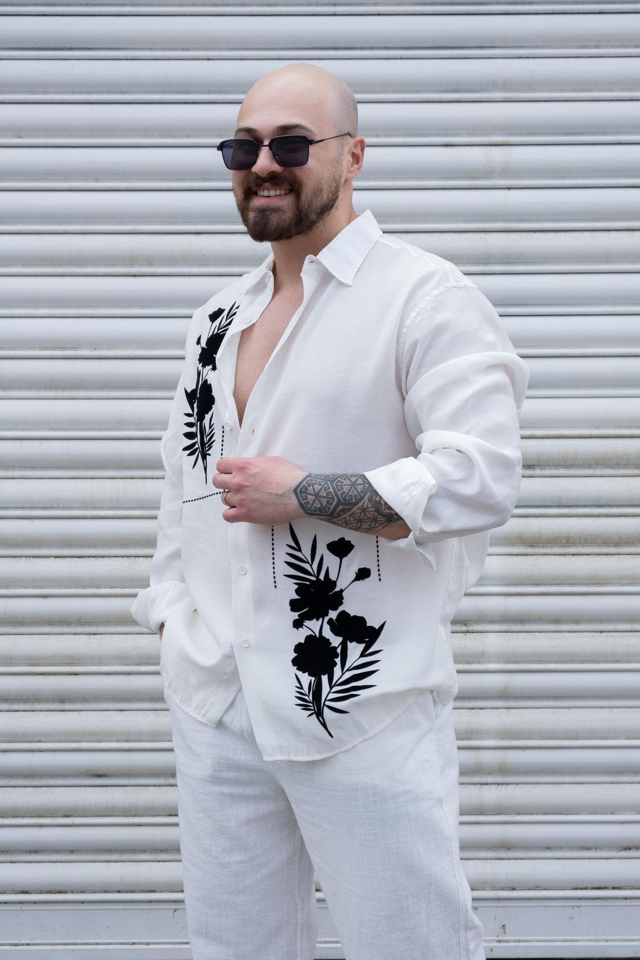 Suede Print Detail Relaxed Fit Shirt