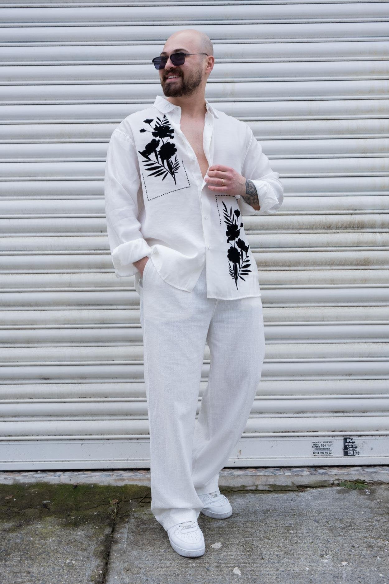 Suede Print Detail Relaxed Fit Shirt