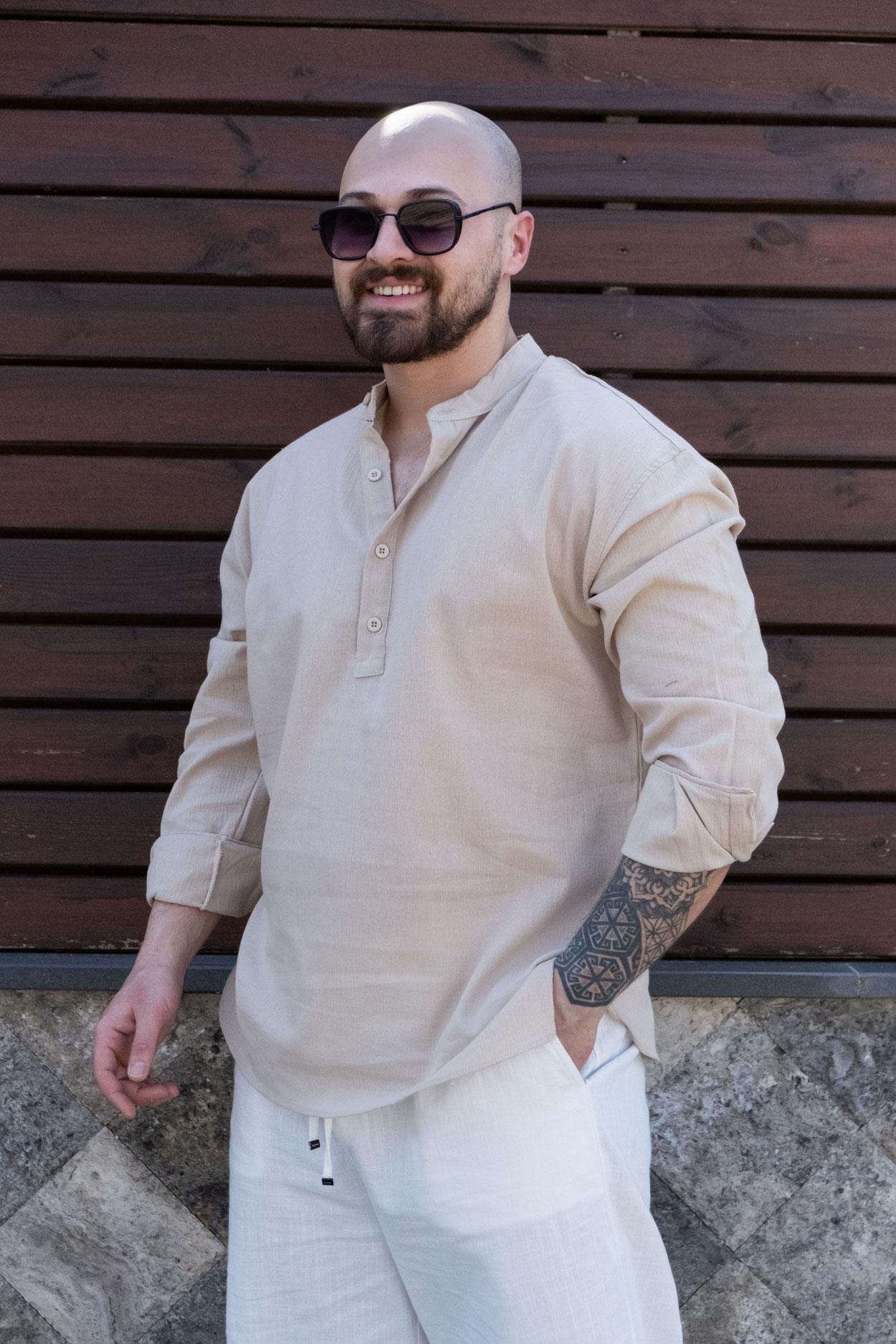 Classic Linen Relaxed Fit Shirt with Half-Button