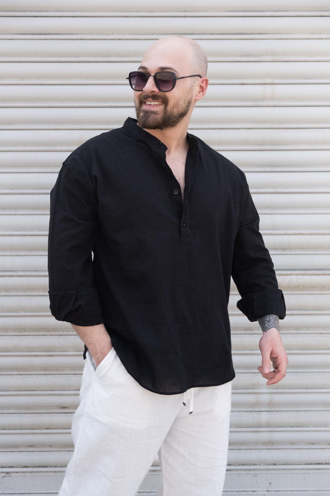 Half-Button Relaxed Fit Linen Shirt