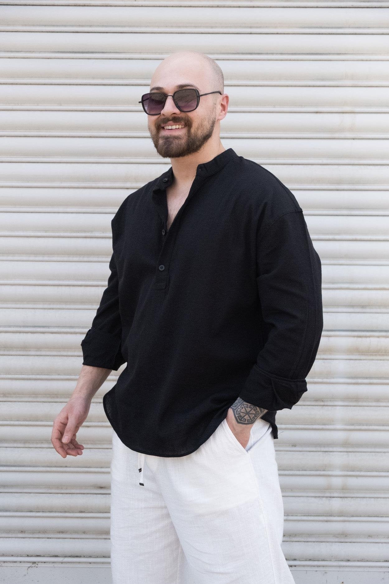 Half-Button Relaxed Fit Linen Shirt