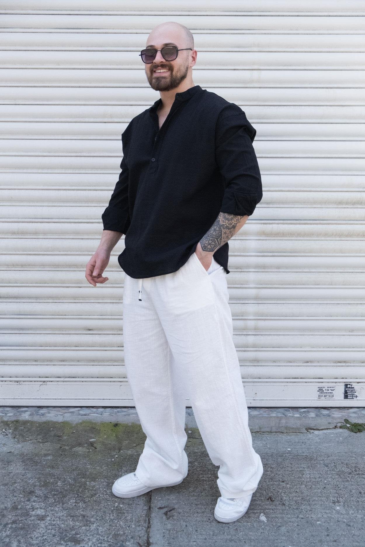 Half-Button Relaxed Fit Linen Shirt