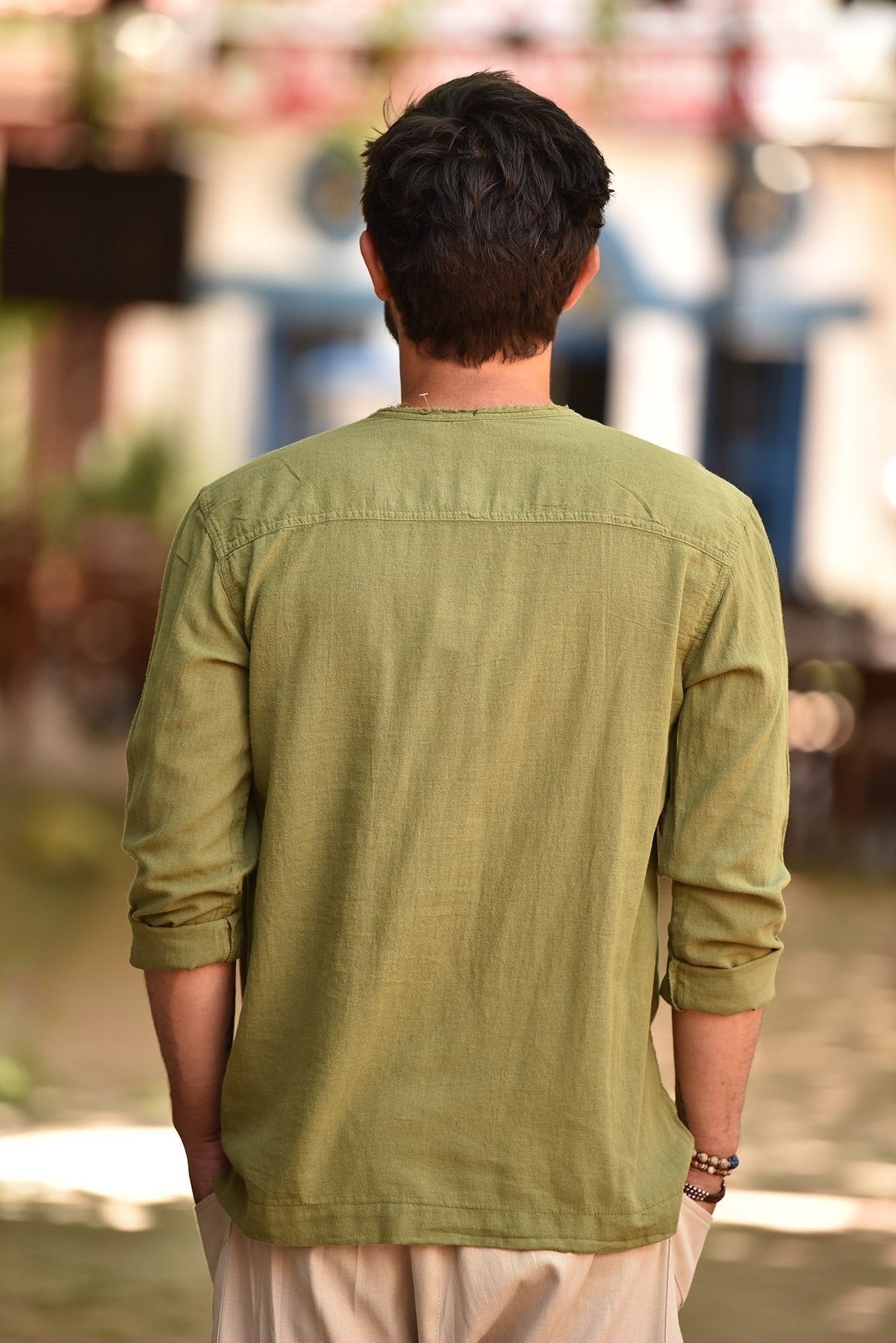Green Lace-Up Bohemian Men's Shirt